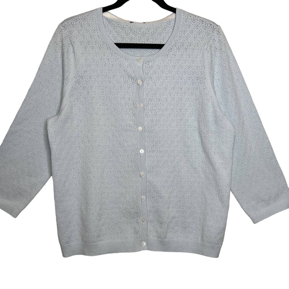 Brooks Brothers Womens Size XL Pale Blue Lacy Open Knit Cardigan 3/4 Sleeves